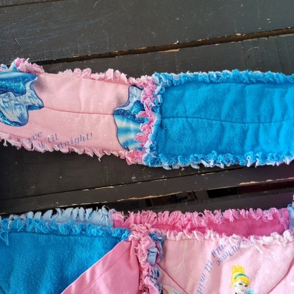 Handmade Quilted Cinderella Bag Tote Pink Blue Disney Princess Rag Fringe Soft